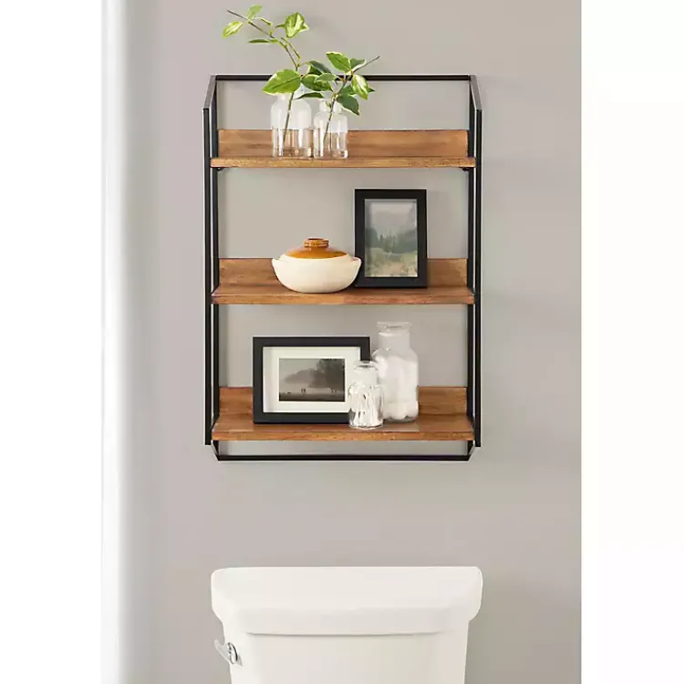Shelves-Kirklands Home Black Metal & Rustic Wood Tiered Wall Shelf