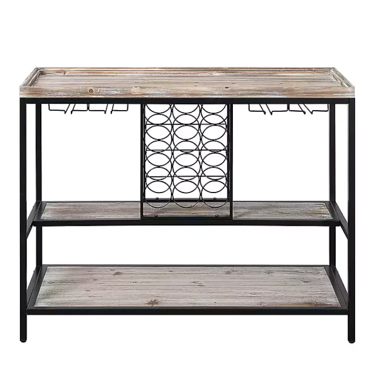 Console Tables-Kirklands Home Natural Wood & Black Metal Wine Rack Console Table