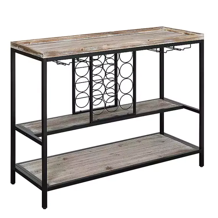 Console Tables-Kirklands Home Natural Wood & Black Metal Wine Rack Console Table