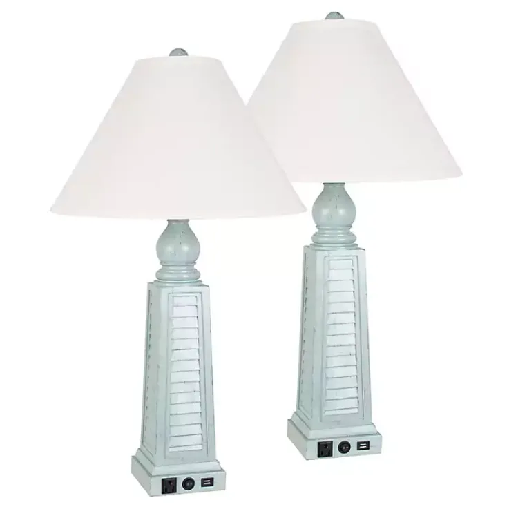 Table Lamps-Kirklands Home Light Shutter USB Table Lamps, Set of 2 Blue