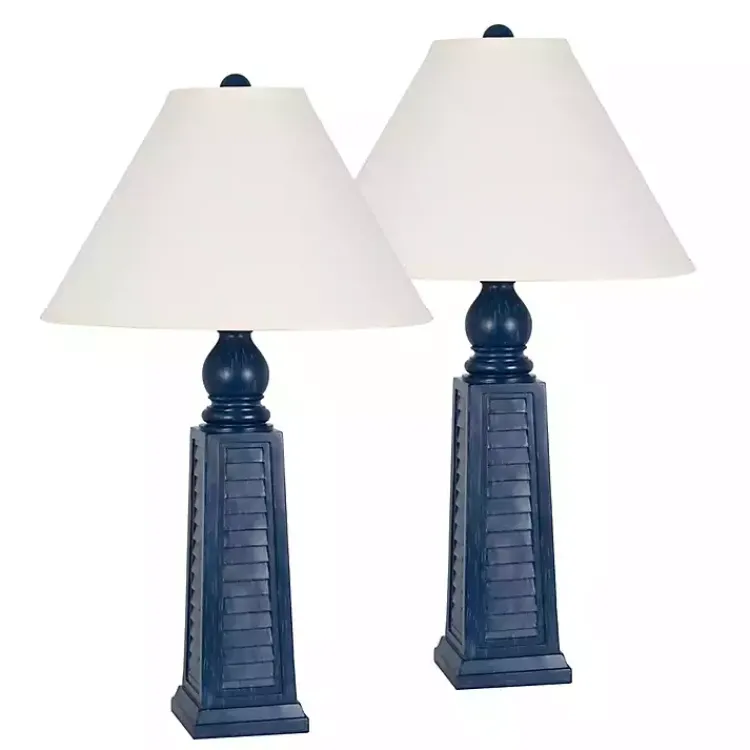 Table Lamps-Kirklands Home Navy Shutter Table Lamps, Set of 2 Blue