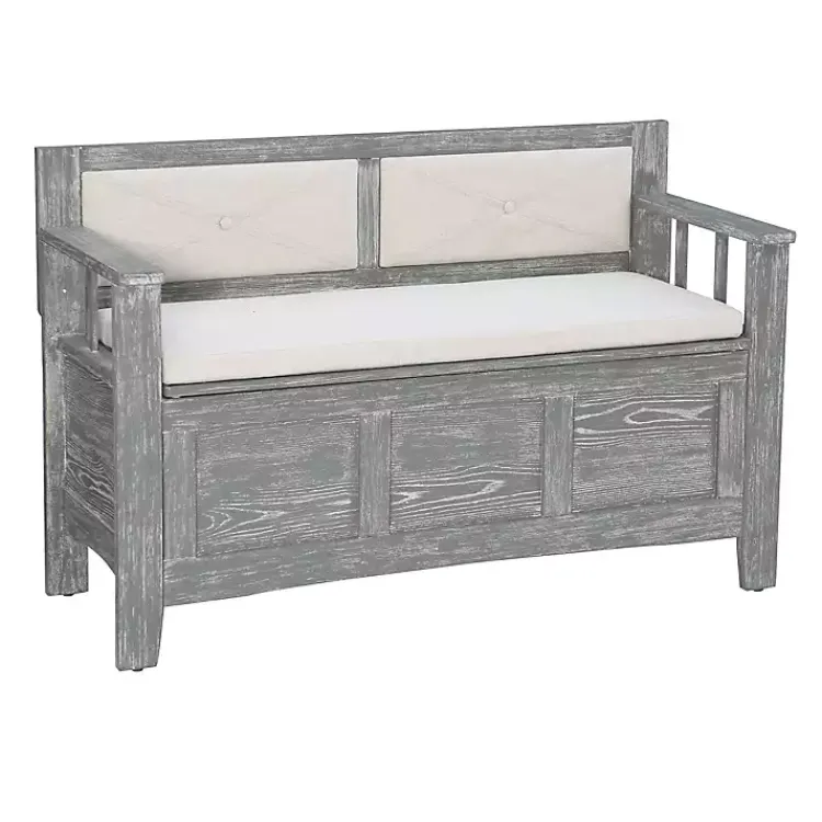 Benches & Ottomans-Kirklands Home Gray and Beige Carlton Storage Bench
