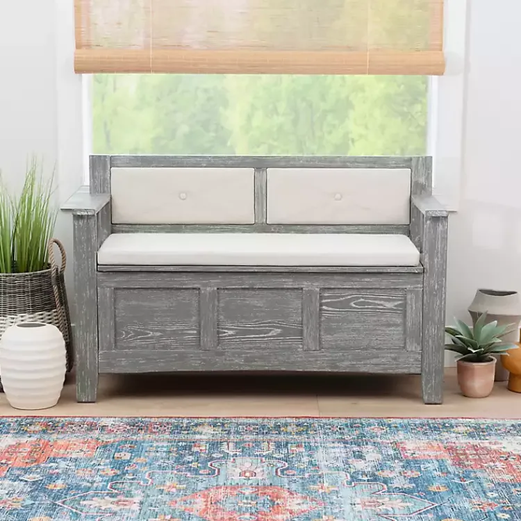 Benches & Ottomans-Kirklands Home Gray and Beige Carlton Storage Bench