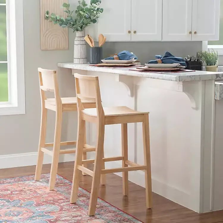 Bar Stools & Counter Height Stools-Kirklands Home Natural Wood Devin Bar Stools, Set of 2 Tan