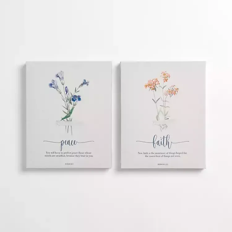 Canvas Art-Kirklands Home Peace and Faith Floral Canvas Art Prints, Set of 2