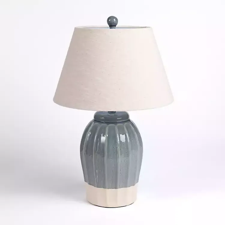 Table Lamps-Kirklands Home Blue Ceramic Scalloped Table Lamp Tan