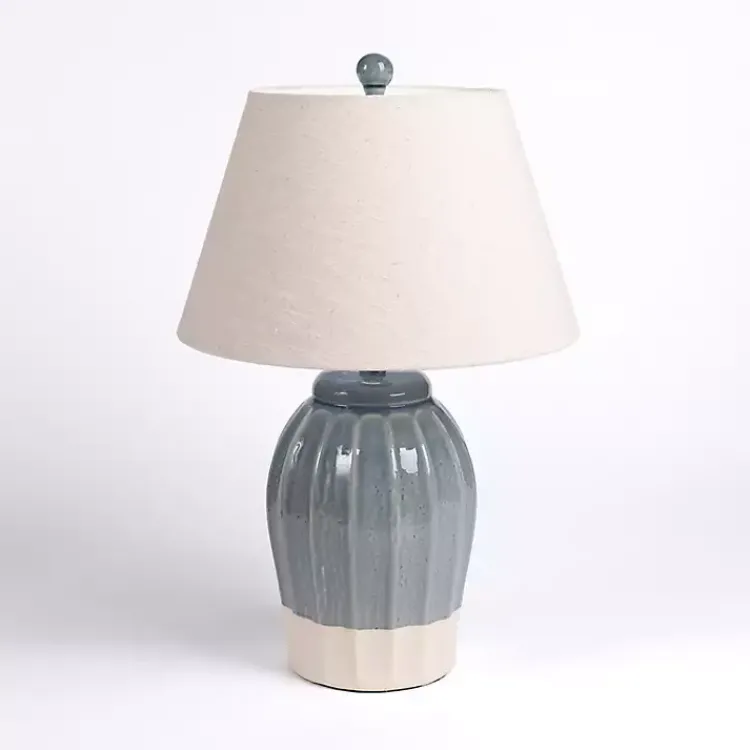 Table Lamps-Kirklands Home Blue Ceramic Scalloped Table Lamp Tan