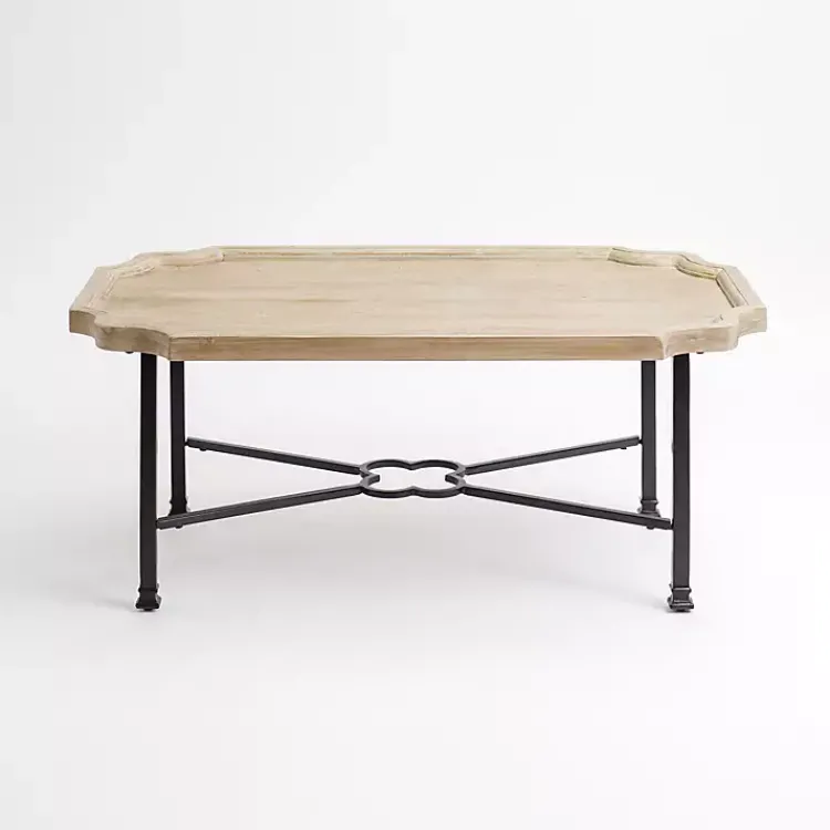 Coffee Tables-Kirklands Home Scalloped Wood and Metal Coffee Table Black