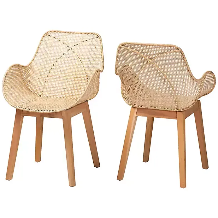 Dining Chairs-Kirklands Home Wood and Rat Flared Dining Chairs, Set of 2 Tan