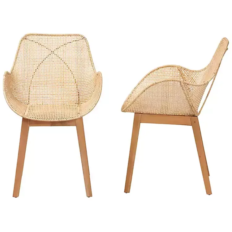 Dining Chairs-Kirklands Home Wood and Rat Flared Dining Chairs, Set of 2 Tan