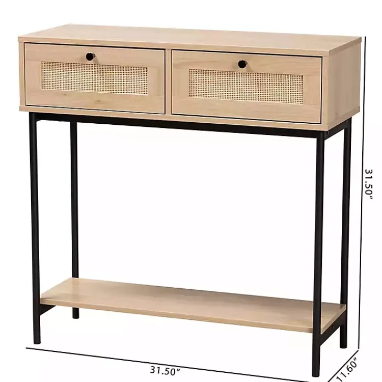 Console Tables-Kirklands Home Natural Woven Rat 2-Drawer Console Table Tan