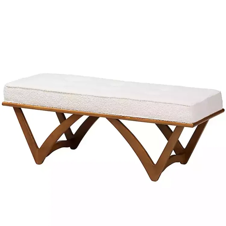 Benches & Ottomans-Kirklands Home Mid-Century Modern Boucle Angled Bench White