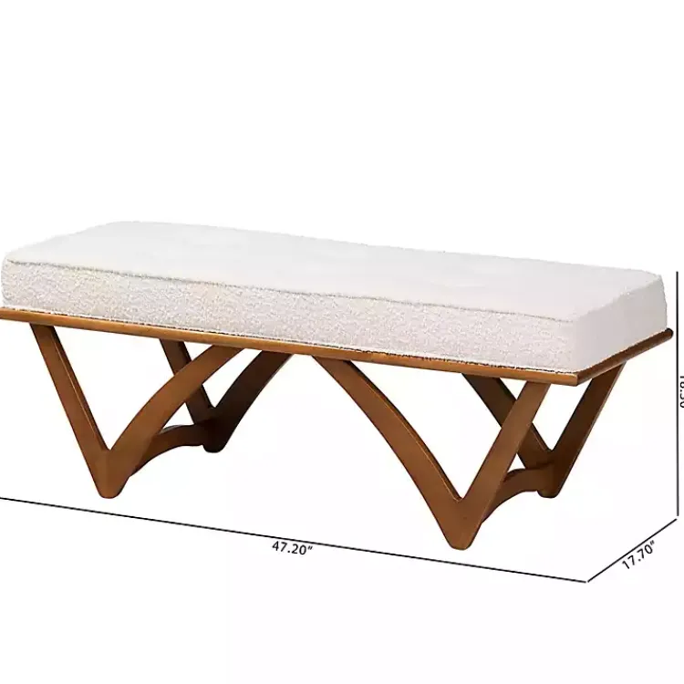 Benches & Ottomans-Kirklands Home Mid-Century Modern Boucle Angled Bench White