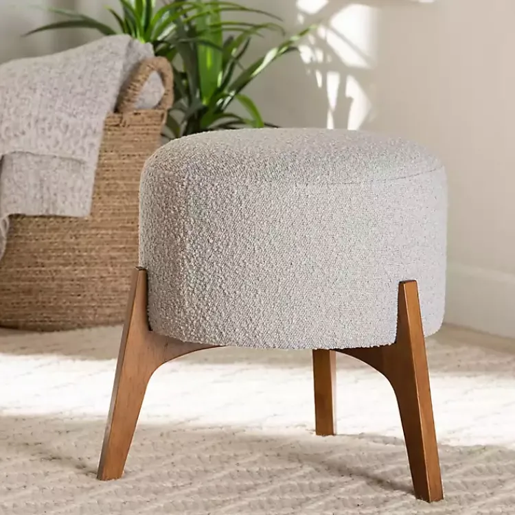 Benches & Ottomans-Kirklands Home Mid-Century Modern Boucle Ottoman Gray