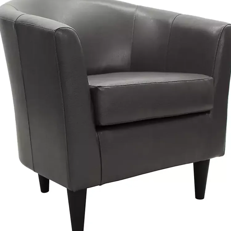 Accent Chairs-Kirklands Home Charcoal Faux Leather Winslow Accent Chair Gray