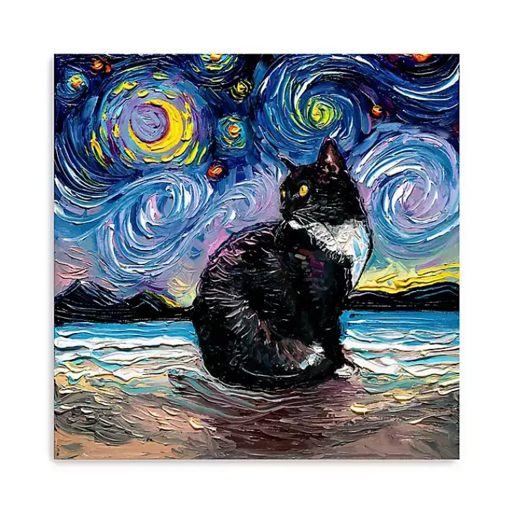 Canvas Art-Kirklands Home Aja Trier Tuxedo Cat Starry Night Canvas Art Print