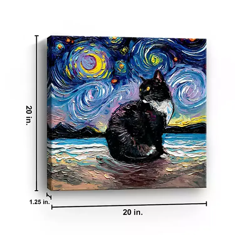 Canvas Art-Kirklands Home Aja Trier Tuxedo Cat Starry Night Canvas Art Print