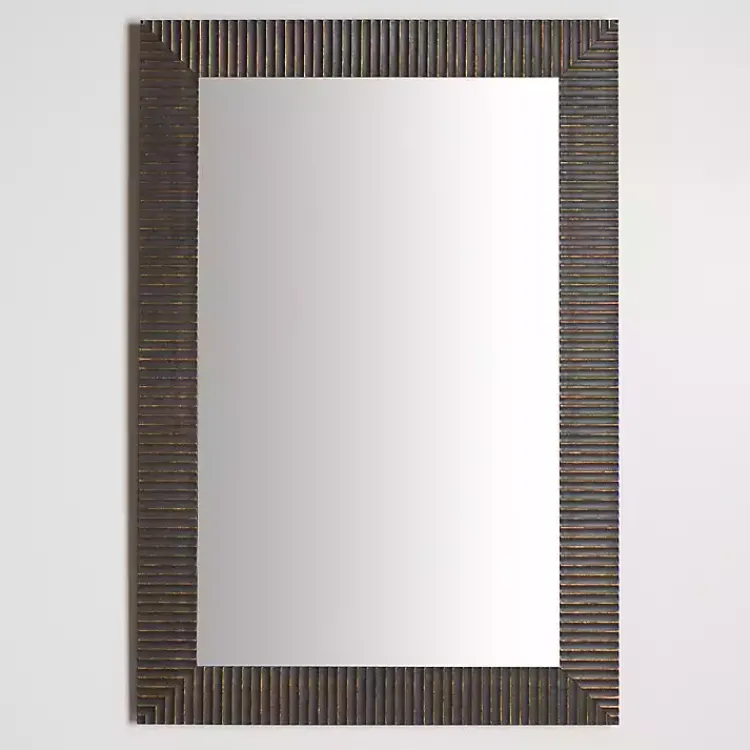 Framed Mirrors-Kirklands Home Bronze Ribbed Devin Profile Mirror, 24x36 in.