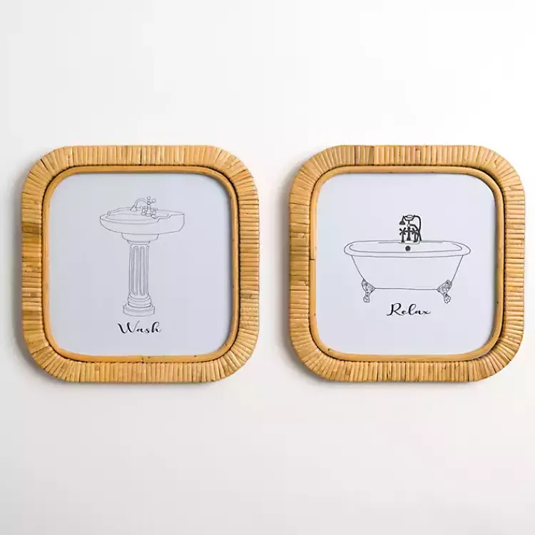 Wall Plaques-Kirklands Home Bath Rattan Wrapped Wall Plaques, Set of 2