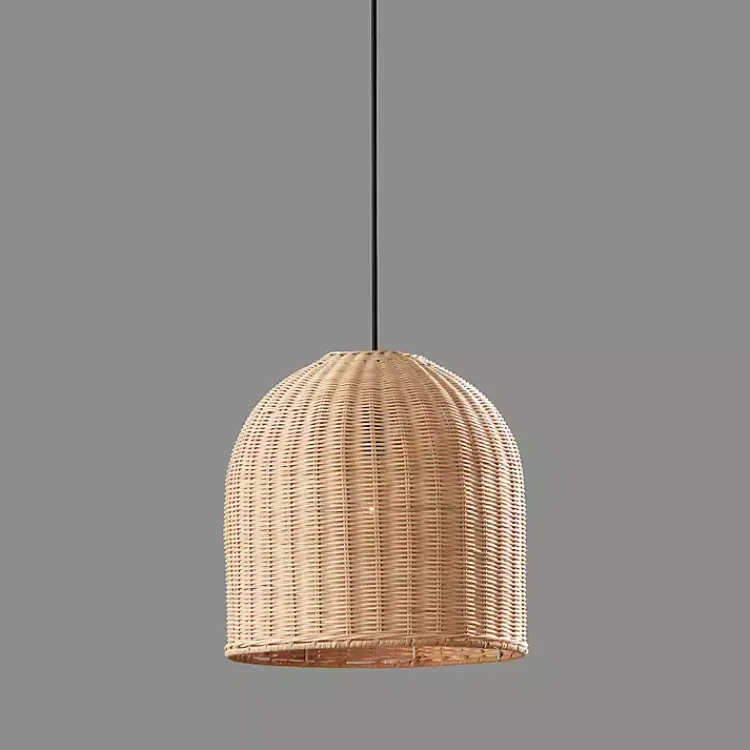 Chandeliers & Pendant Lighting-Kirklands Home Natural Woven Rat Pendant Light Tan
