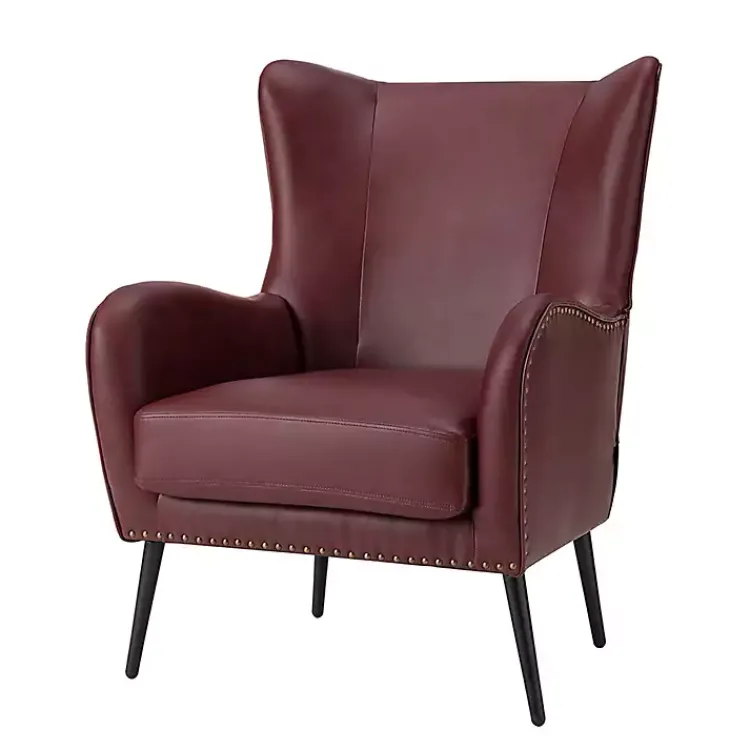 Accent Chairs-Kirklands Home Burgundy Faux Leather Accent Chair Red