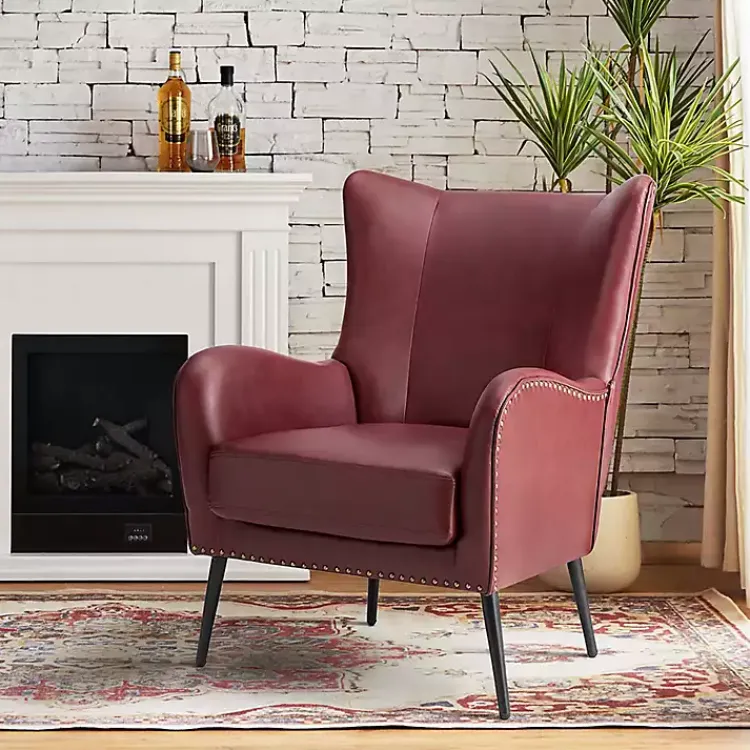 Accent Chairs-Kirklands Home Burgundy Faux Leather Accent Chair Red