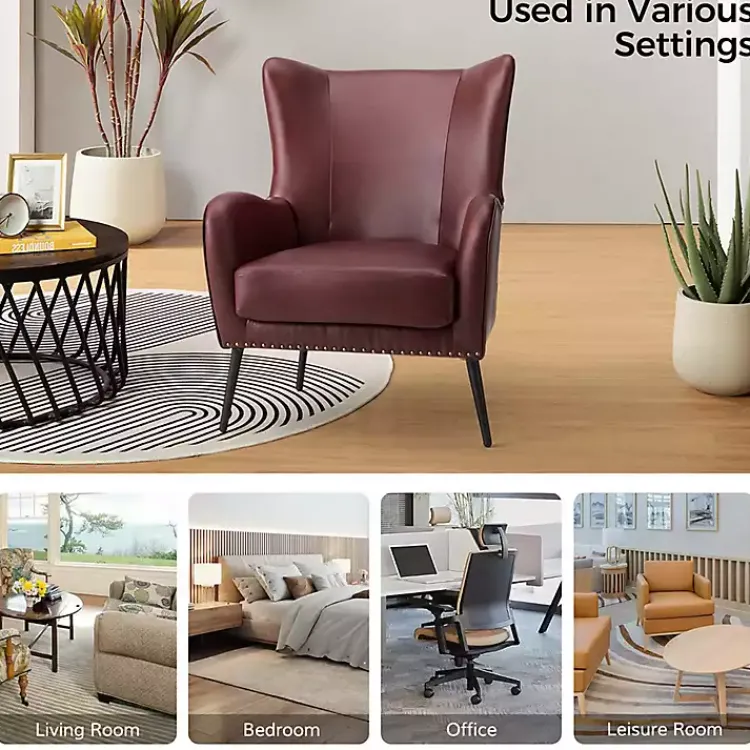 Accent Chairs-Kirklands Home Burgundy Faux Leather Accent Chair Red