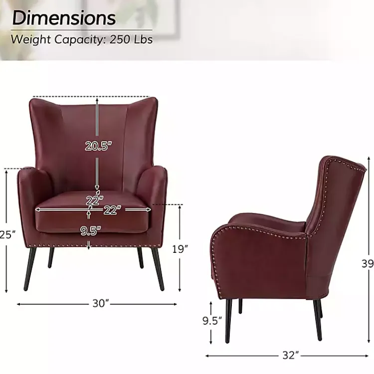 Accent Chairs-Kirklands Home Burgundy Faux Leather Accent Chair Red