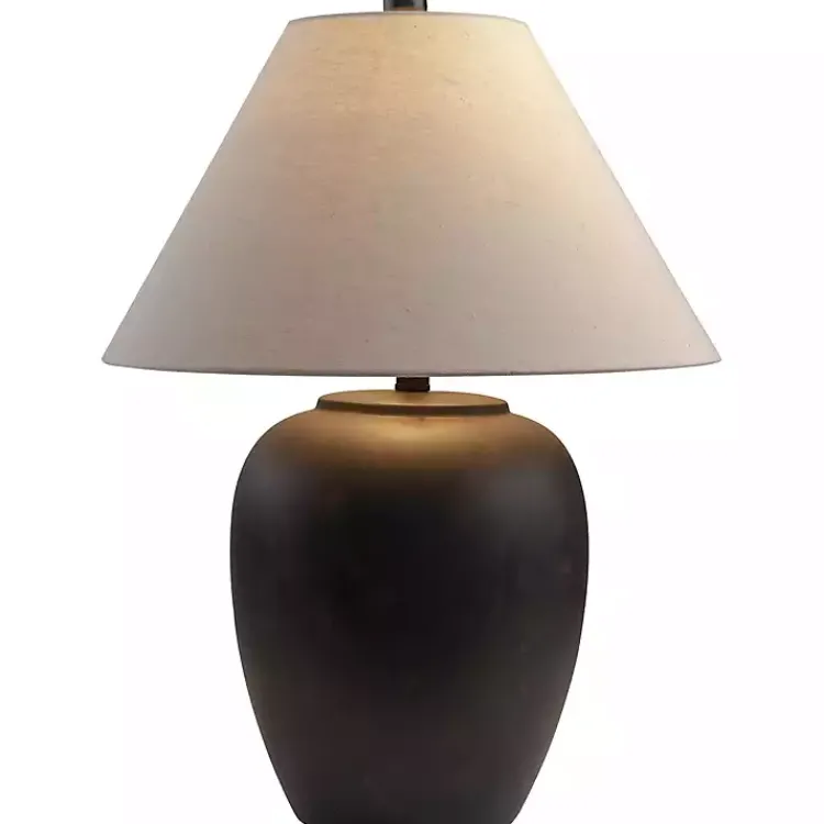 Table Lamps-Kirklands Home Black Ceramic Round Table Lamp White