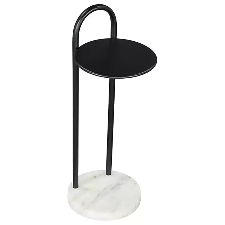 Accent & End Tables-Kirklands Home Black Metal & Marble Loop Accent Table White
