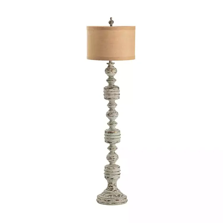 Floor Lamps-Kirklands Home Stonewashed Gray Carved Base Floor Lamp Tan