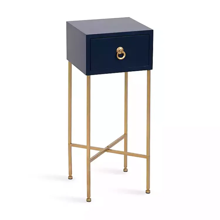 Accent & End Tables-Kirklands Home Navy and Gold Glam Accent Table Blue