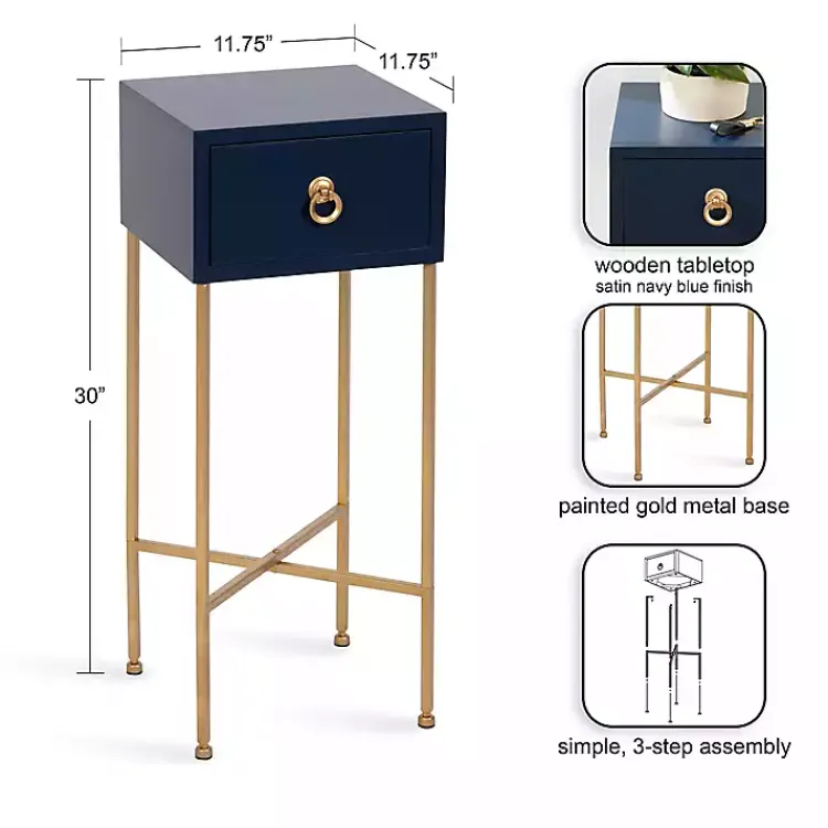 Accent & End Tables-Kirklands Home Navy and Gold Glam Accent Table Blue
