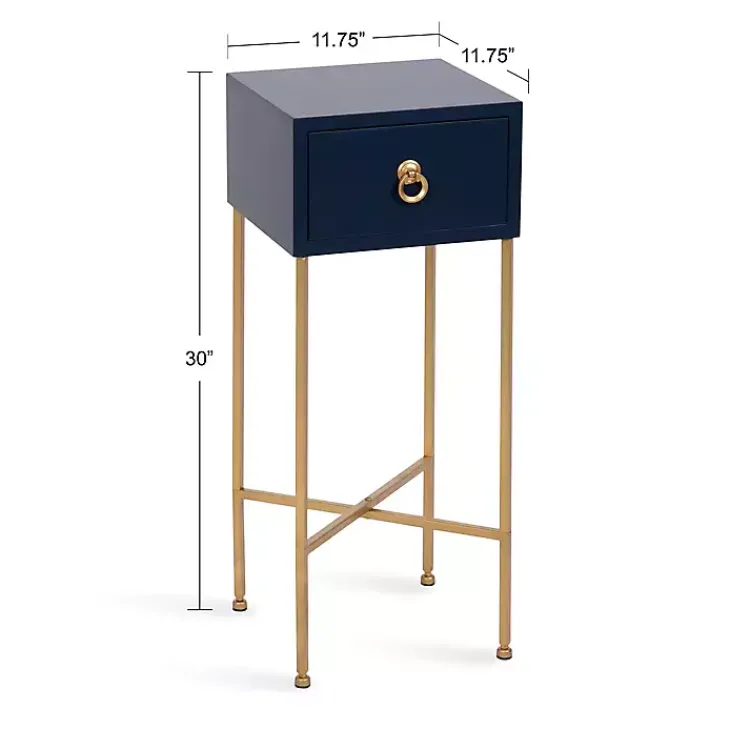 Accent & End Tables-Kirklands Home Navy and Gold Glam Accent Table Blue