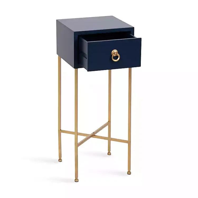 Accent & End Tables-Kirklands Home Navy and Gold Glam Accent Table Blue