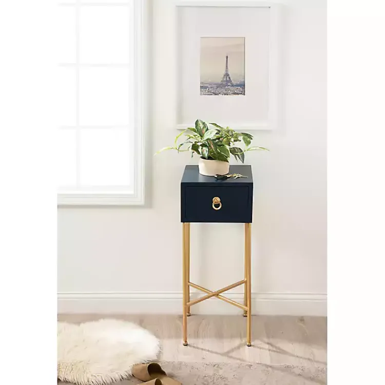 Accent & End Tables-Kirklands Home Navy and Gold Glam Accent Table Blue