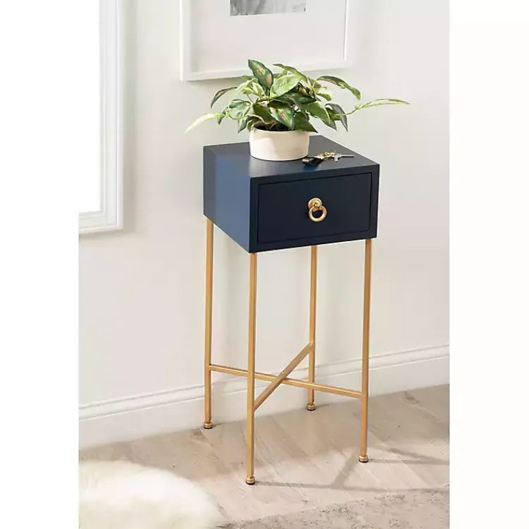 Accent & End Tables-Kirklands Home Navy and Gold Glam Accent Table Blue