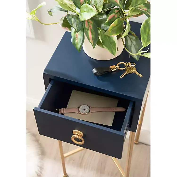 Accent & End Tables-Kirklands Home Navy and Gold Glam Accent Table Blue