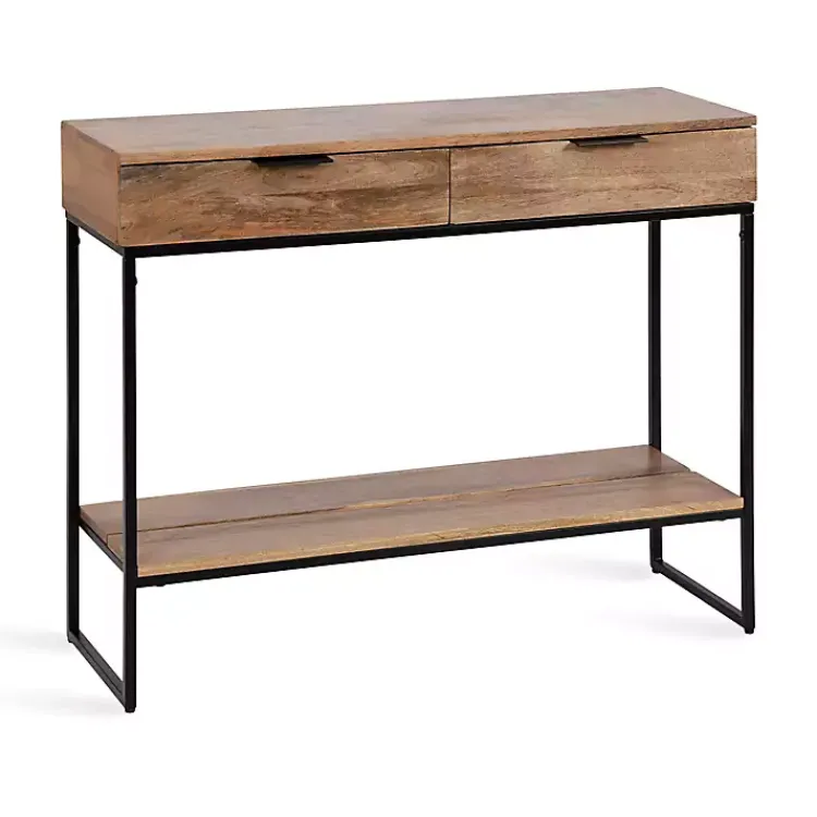 Console Tables-Kirklands Home Natural Wood Metal Console Table Black