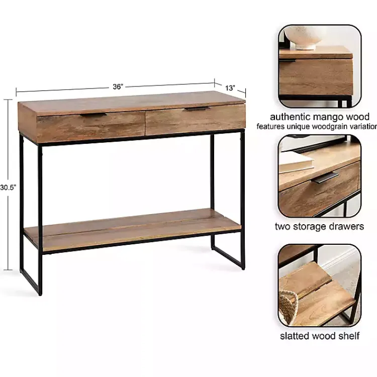 Console Tables-Kirklands Home Natural Wood Metal Console Table Black