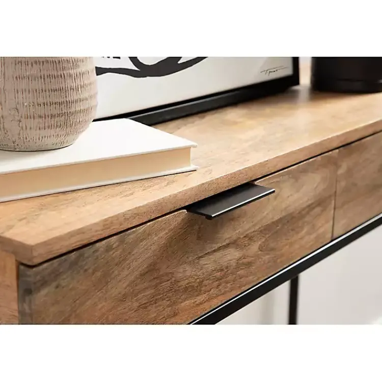 Console Tables-Kirklands Home Natural Wood Metal Console Table Black