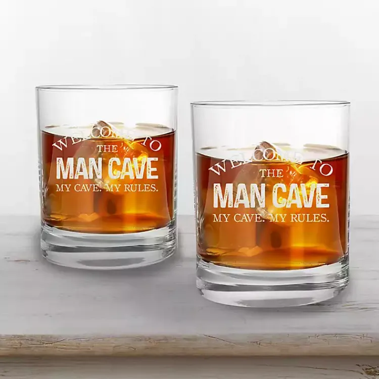 Glassware & Drinkware-Kirklands Home Welcome to the Man Cave Whiskey Glasses, Set of 2 Clear