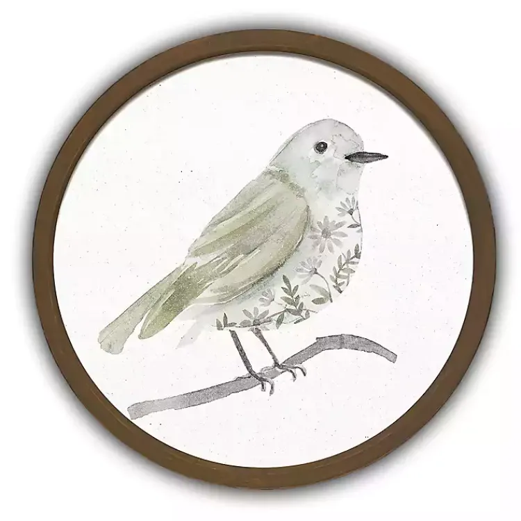 Framed Art-Kirklands Home Neutral Sage Bird I Round Framed Art Print