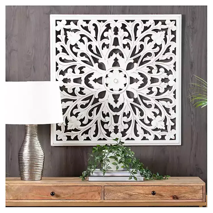 Wall Plaques-Kirklands Home Sqaure Medallion Wood Plaque White