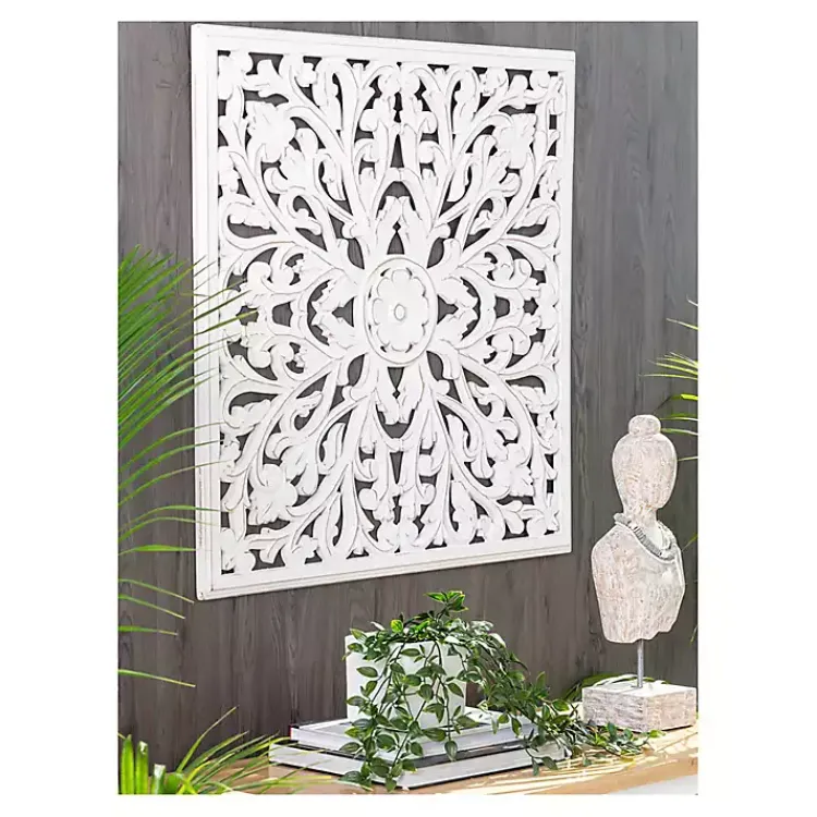 Wall Plaques-Kirklands Home Sqaure Medallion Wood Plaque White