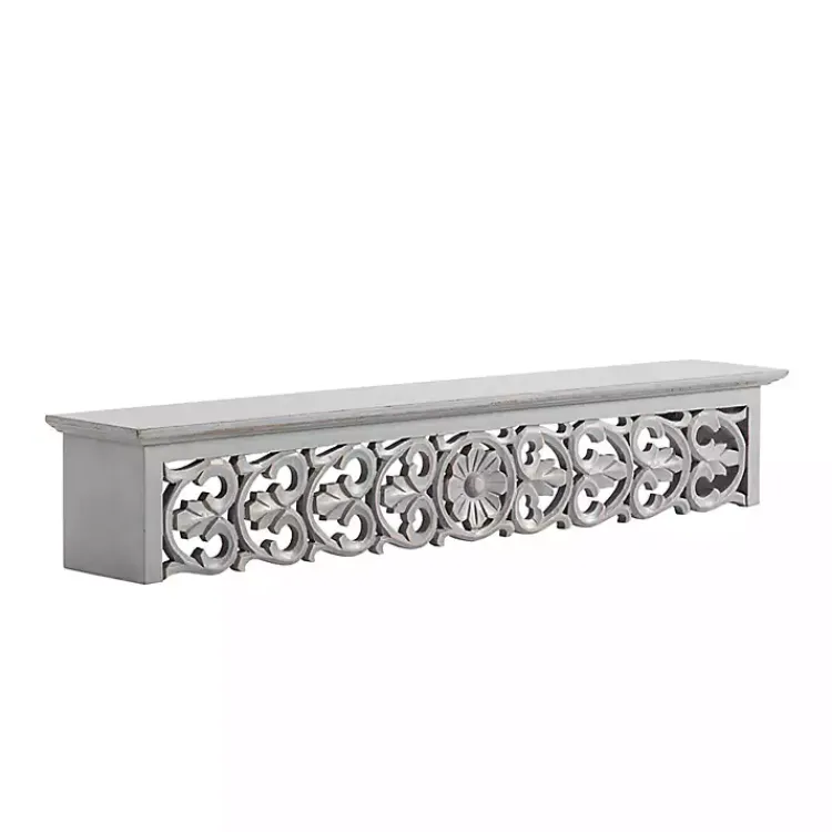 Shelves-Kirklands Home Gray Carved Floral Decorative Wall Shelf