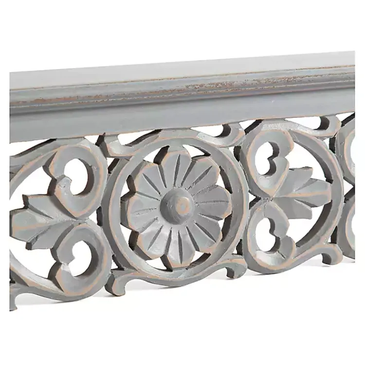 Shelves-Kirklands Home Gray Carved Floral Decorative Wall Shelf