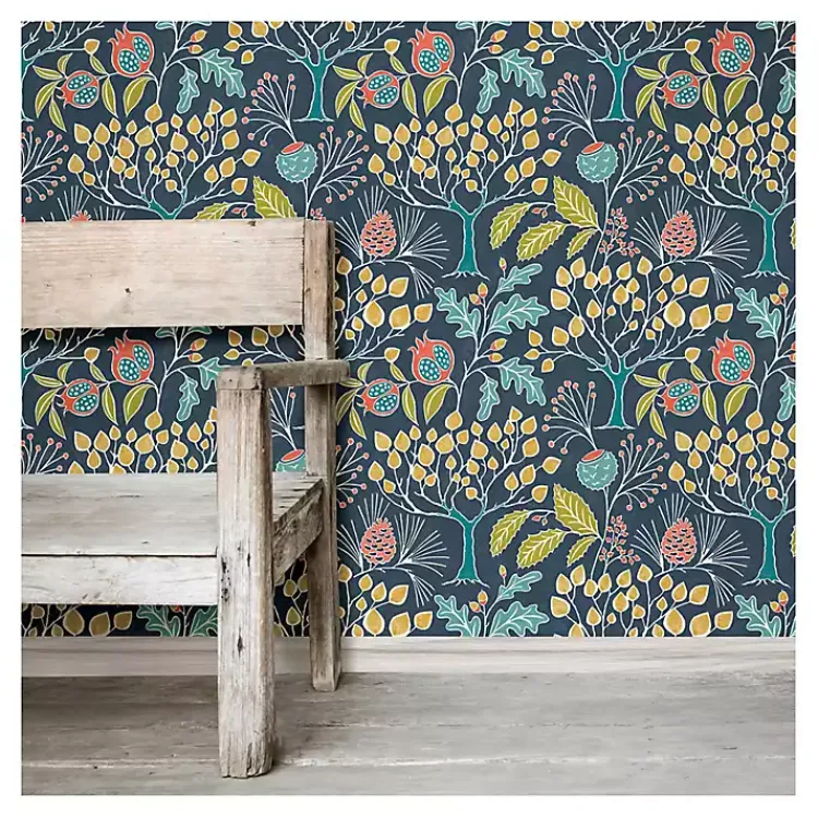 Wall Murals & Wallpaper-Kirklands Home Navy Vintage Flora Peel & Stick Wallpaper