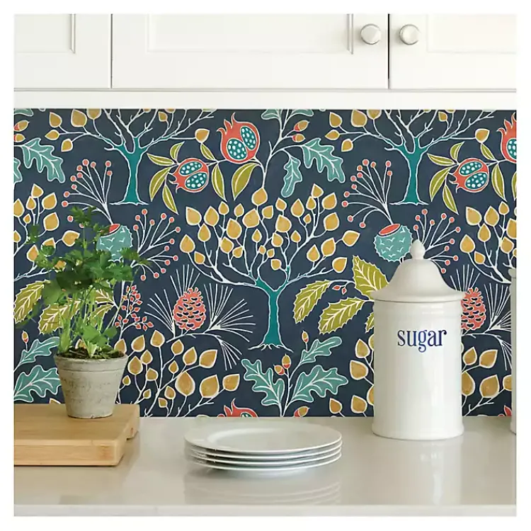 Wall Murals & Wallpaper-Kirklands Home Navy Vintage Flora Peel & Stick Wallpaper
