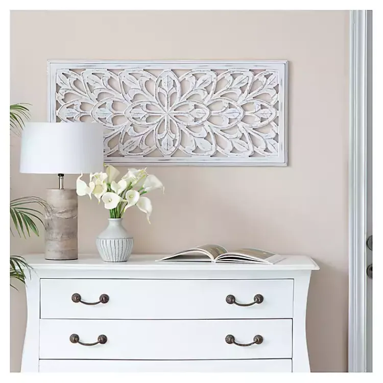 Wall Plaques-Kirklands Home Wood Medallion August Wall Plaque White